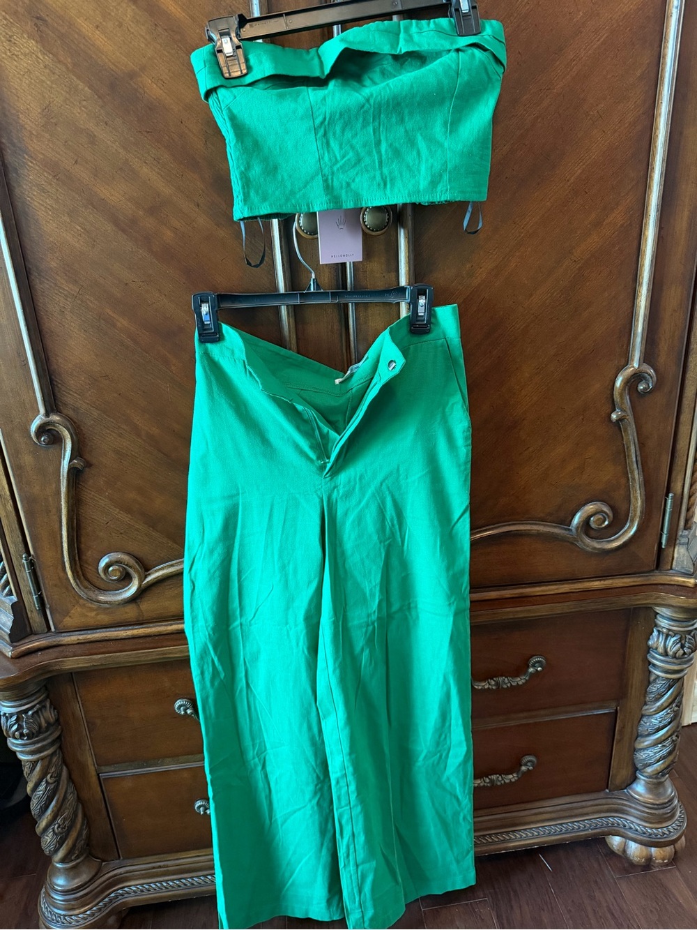 Women Green Wide-Leg Pants and Top